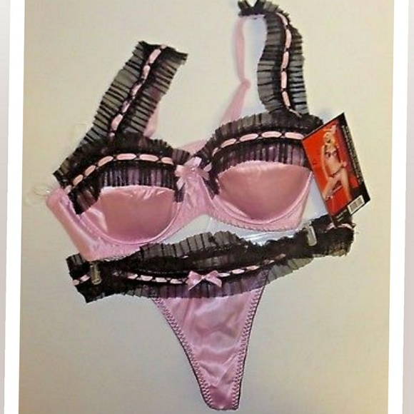 Woven Ribbon Chiffon Trim Underwire Bra & Thong - Picture 3 of 4